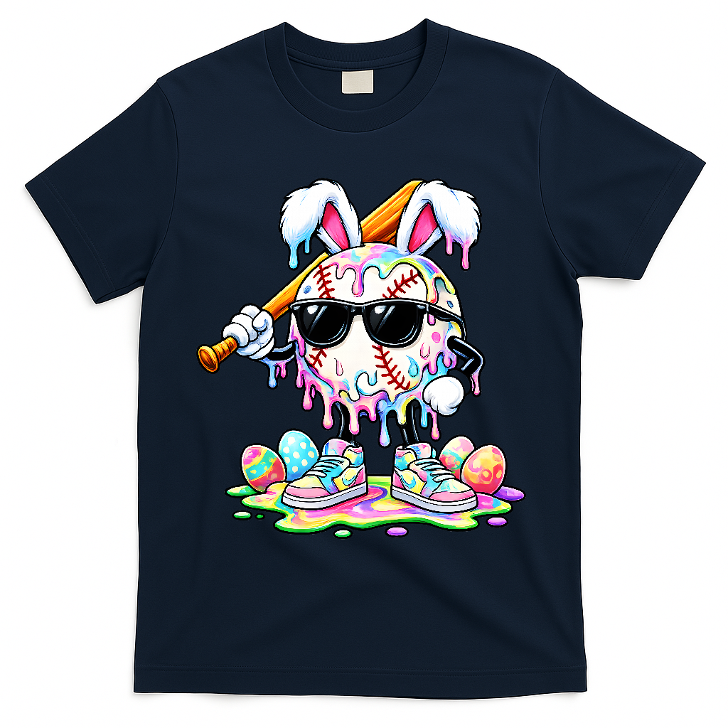 Cool Baseball Drip Bunny Rabbit Easter T-Shirt