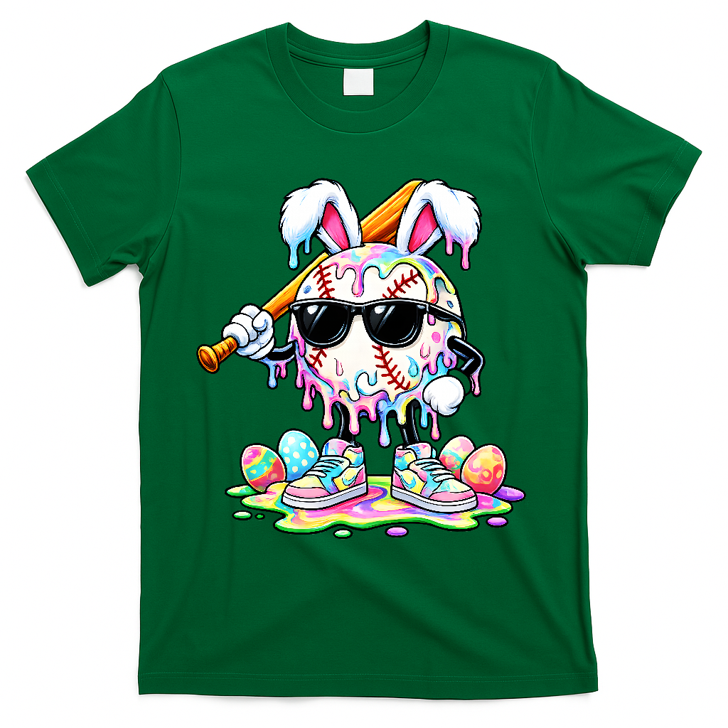 Cool Baseball Drip Bunny Rabbit Easter T-Shirt