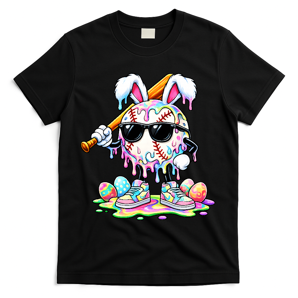 Cool Baseball Drip Bunny Rabbit Easter T-Shirt