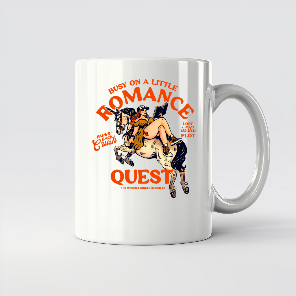 Busy On A Romance Quest. Pin Up Girl Romance Novel Shirt Gift For Book Readers - 11Oz - Main2