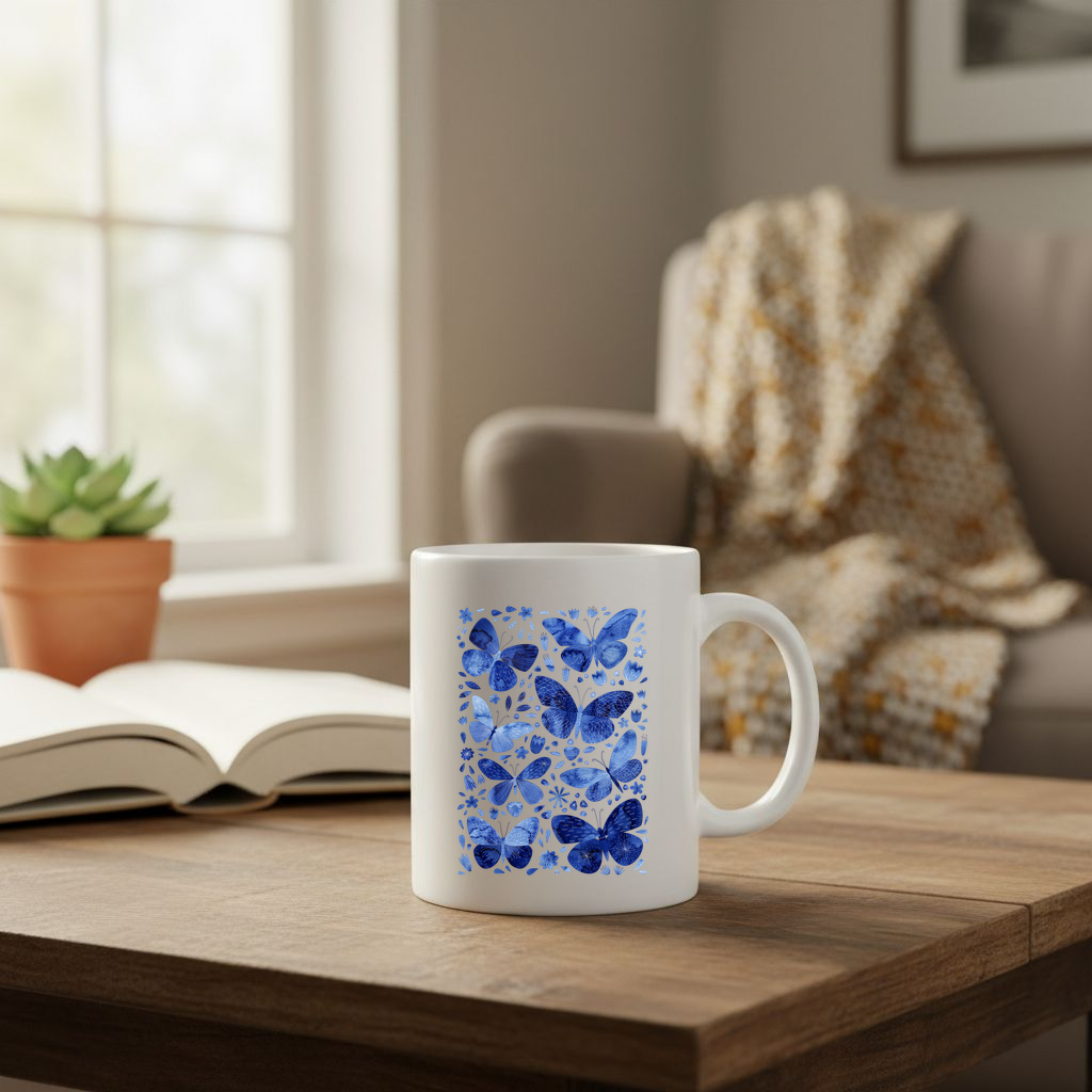 Blue Watercolor Butterflies - 11Oz - Lifestyle02