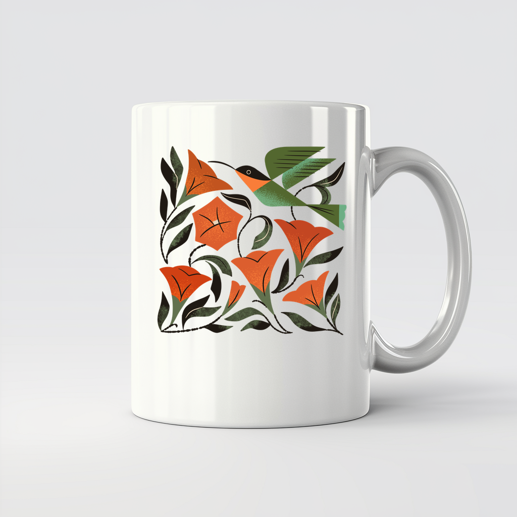Hummingbird and Trumpet Flowers - 11Oz - Main2