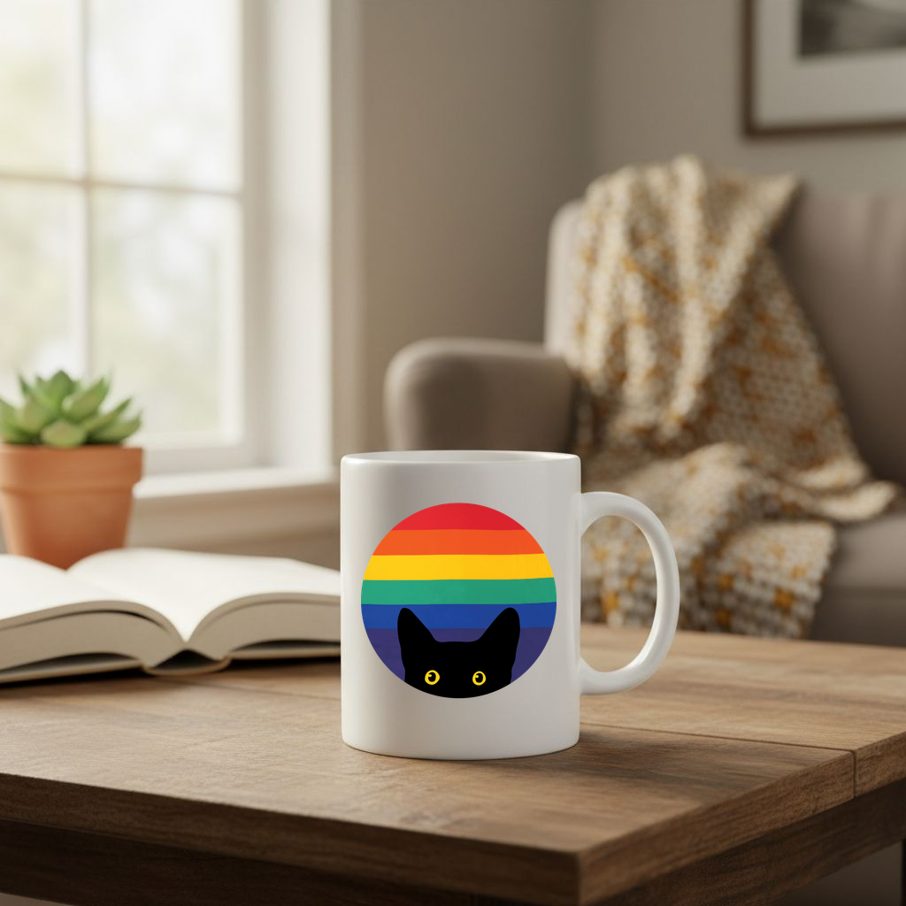 Peeking Cat In Rainbow Circle - 11Oz - Lifestyle02