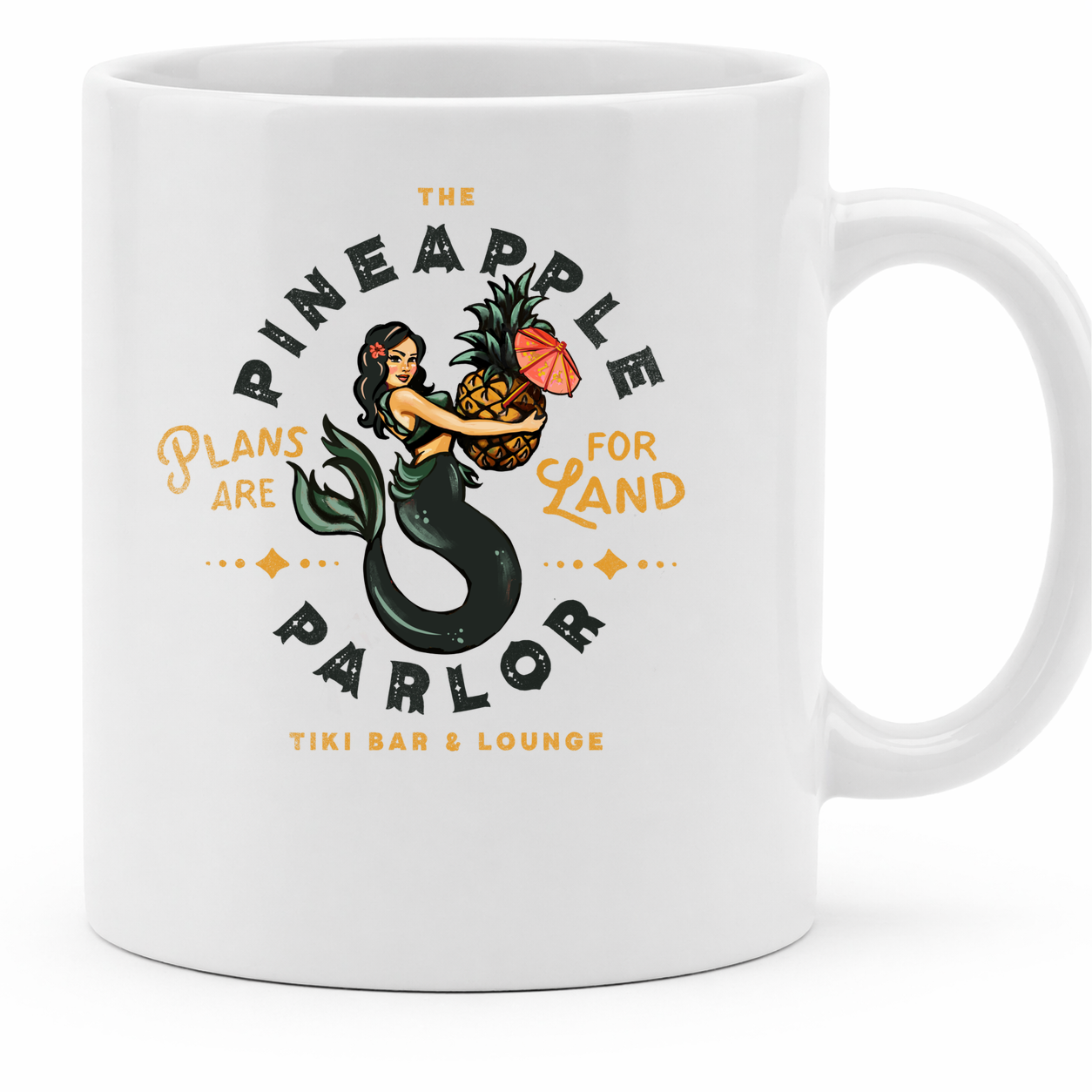 The Pineapple Parlor Tiki Bar & Lounge. Retro Tropical Mermaid Art - 11Oz - Main